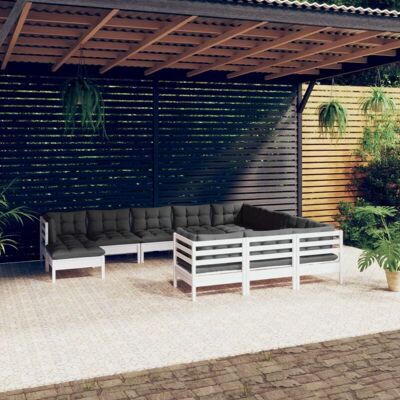 Muebles De Jardín 11 Pzas Y Cojines Blanco Madera De Pino Vidaxl Muebles De Jardín 11 Pzas Y Cojines Blanco Madera De Pino Vidaxl