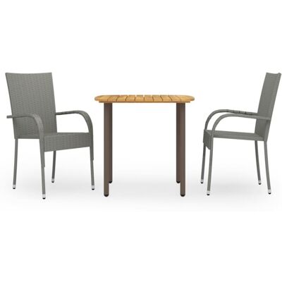 Set De Comedor De Jardín 3 Pzas Ratán Sintético Gris Vidaxl Set De Comedor De Jardín 3 Pzas Ratán Sintético Gris Vidaxl