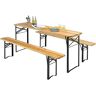 COSTWAY Juego de Mesa y Banco de Picnic de 3 Piezas, Juego de Mesa de Cerveza de Madera con 2 Asientos, Mesa y Banco Plegable con Marco de Acero para