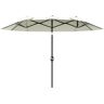 Outsunny Sombrilla doble 285x147x227 cm sombrilla de jardín con inclinación de 45° manivela costillas de acero 3 orificios de ventilación para terraza - Beige