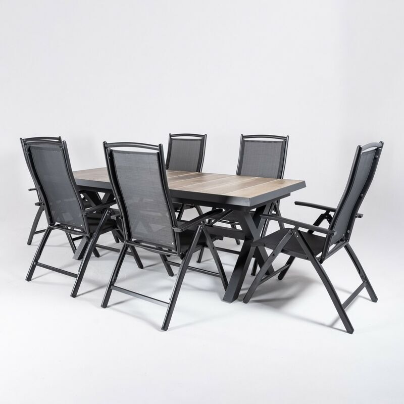 EDENJARDIN MUEBLES Conjunto de mesas y sillas reclinables para exterior, Mesa extensible 202 a 264 cm, Antracita