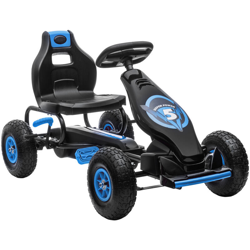 Homcom - go kart a pedales para niños de 5-12 años con asiento ajustable neumáticos inflables amortiguador y freno de mano carga 50 kg 121x58x61 cm