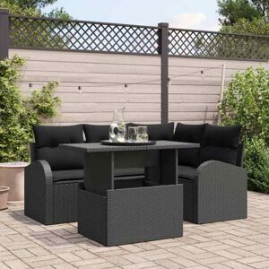 Vidaxl - Conjunto De Sofá De Jardín Con Cojín 5 Pcs Negro Poliratán Vidaxl - Conjunto De Sofá De Jardín Con Cojín 5 Pcs Negro Poliratán