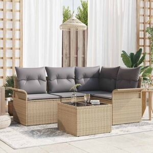 Vidaxl - Conjunto De Sofá De Jardín Con Cojín 5 Pcs Beige Poliratán Vidaxl - Conjunto De Sofá De Jardín Con Cojín 5 Pcs Beige Poliratán