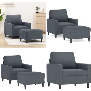VIDAXL Sillón Con Taburete Terciopelo Gris Oscuro 60 Cm - Sofá Con Reposapiés - Terciopelo Gris Oscuro VIDAXL Sillón Con Taburete Terciopelo Gris Oscuro 60 Cm - Sofá Con Reposapiés - Terciopelo Gris Oscuro