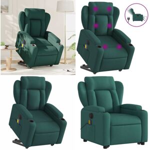 VIDAXL Sillón Masaje Eléctrico Reclinable Elevable Tela Verde Oscuro - Sillón Reclinable - Elevación Eléctrica VIDAXL Sillón Masaje Eléctrico Reclinable Elevable Tela Verde Oscuro - Sillón Reclinable - Elevación Eléctrica