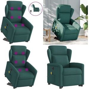 VIDAXL Sillón Masaje Eléctrico Reclinable Elevable Tela Verde Oscuro - Sillón Reclinable - Elevación Eléctrica VIDAXL Sillón Masaje Eléctrico Reclinable Elevable Tela Verde Oscuro - Sillón Reclinable - Elevación Eléctrica
