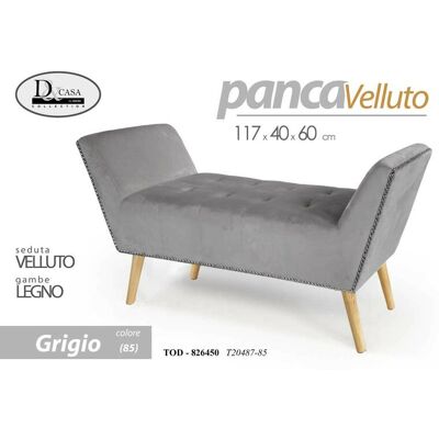 Webmarketpoint - Banco Retro En Terciopelo Gris Con Patas De Madera Webmarketpoint - Banco Retro En Terciopelo Gris Con Patas De Madera