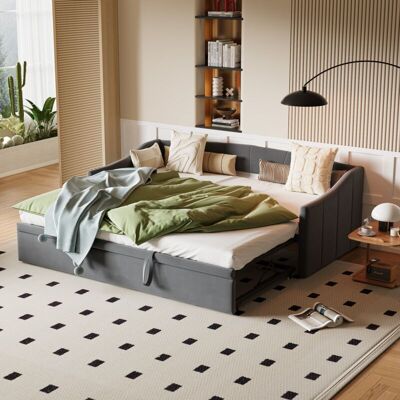 TANANT Cama Nido De 90 X 180/200 Cm, Sofá Cama Convertible, Base De Láminas, Sofá Cama Doble, Cama Para Adultos De Estilo Escandinavo, Terciopelo, Gris TANANT Cama Nido De 90 X 180/200 Cm, Sofá Cama Convertible, Base De Láminas, Sofá Cama Doble, Cama Para Adultos De Estilo Escandinavo, Terciopelo, Gris