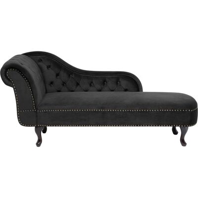 Beliani - Chaise Longue Tapizado En Terciopelo Negro Con Botones Versión Izquierda Nimes Beliani - Chaise Longue Tapizado En Terciopelo Negro Con Botones Versión Izquierda Nimes