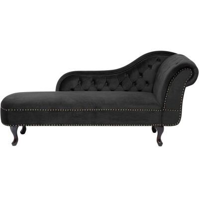 BELIANI Chaise Longue Tapizado En Terciopelo Negro Con Botones Versión Derecha Nimes BELIANI Chaise Longue Tapizado En Terciopelo Negro Con Botones Versión Derecha Nimes
