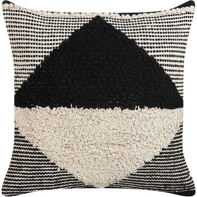 Cojín de Algodón Beige y Negro - 50x50cm Decoración Boho Tejida a Mano Cojín de Algodón Beige y Negro - 50x50cm Decoración Boho Tejida a Mano