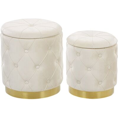 Beliani PUEBLO Juego de 2 Pufs de Terciopelo Blanco - Storage Pouffe Beliani PUEBLO Juego de 2 Pufs de Terciopelo Blanco - Storage Pouffe