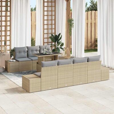 Conjunto de Sofás de Jardín Beige - Muebles Modulares para 7 Conjunto de Sofás de Jardín Beige - Muebles Modulares para 7