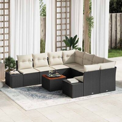 VIDAXL - Juego de Sofá de Jardín 9 piezas Negro Rectangular VIDAXL - Juego de Sofá de Jardín 9 piezas Negro Rectangular