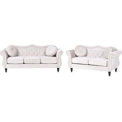 BELIANI Conjunto De Sala De Estar En Terciopelo Beige 2 Plazas 3 Plazas Apoyabrazos Enrollados Cojines Estilo Glam Skien BELIANI Conjunto De Sala De Estar En Terciopelo Beige 2 Plazas 3 Plazas Apoyabrazos Enrollados Cojines Estilo Glam Skien