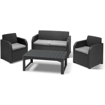 Conjunto Keter 2 Sillones + Sofá + Mesita Abierta Elevable Carolina Lounge Grafito Conjunto Keter 2 Sillones + Sofá + Mesita Abierta Elevable Carolina Lounge Grafito