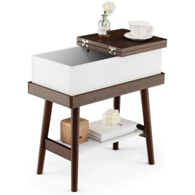 Costway - Mesa Auxiliar Con Tapa Abatible, Mesa Lateral Para Sofá Con Placa De 180°y Bisagras Antirrotura De Metal, Patas De Madera Maciza De Caucho, Mesa Estrecha Con Estante Para Sala De Estar Costway - Mesa Auxiliar Con Tapa Abatible, Mesa Lateral Para Sofá Con Placa De 180°y Bisagras Antirrotura De Metal, Patas De Madera Maciza De Caucho, Mesa Estrecha Con Estante Para Sala De Estar