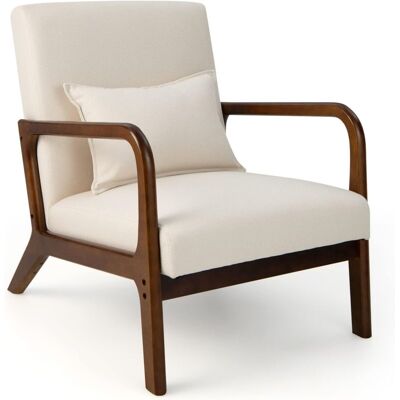 Costway - Silla Moderna De Madera, Butaca De Salon Con Almohada Lumbar, Almohadillas De Fieltro Antideslizantes, Sillón De Lectura Tapizado En Tela, 79 X 65 X 77 Cm (beige) Costway - Silla Moderna De Madera, Butaca De Salon Con Almohada Lumbar, Almohadillas De Fieltro Antideslizantes, Sillón De Lectura Tapizado En Tela, 79 X 65 X 77 Cm (beige)