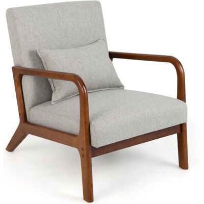 Costway Silla Moderna De Madera, Butaca De Salon Con Almohada Lumbar, Almohadillas De Fieltro Antideslizantes, Sillón De Lectura Tapizado En Tela, 79 X 65 X 77 Cm (gris) Costway Silla Moderna De Madera, Butaca De Salon Con Almohada Lumbar, Almohadillas De Fieltro Antideslizantes, Sillón De Lectura Tapizado En Tela, 79 X 65 X 77 Cm (gris)