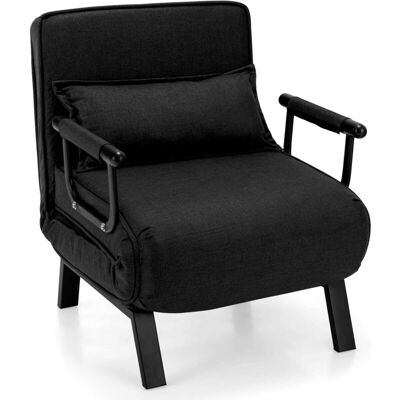 Costway - Sofá Cama Convertible, Silla De Dormir Individual Tri-fold Con Respaldo Ajustable De 6 Posiciones, Cojín Desmontable Y Asiento Tapizado, Estructura Metálica Plegable Para Hogar (negro) Costway - Sofá Cama Convertible, Silla De Dormir Individual Tri-fold Con Respaldo Ajustable De 6 Posiciones, Cojín Desmontable Y Asiento Tapizado, Estructura Metálica Plegable Para Hogar (negro)