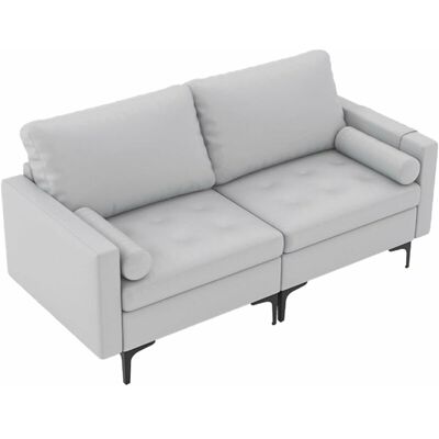 Sofá Modular en Esquina en Forma de L de Costway - Gris, Tela Leathaire, 2 Cojines Sofá Modular en Esquina en Forma de L de Costway - Gris, Tela Leathaire, 2 Cojines