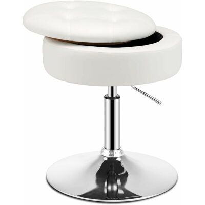 Costway - Taburete De Tocador Con Almacenamiento, Otomana Redonda De Cuero Pu Giratorio A 360°, Taburete De Maquillaje Ajustable En Altura Con Tapa Abatible Para Salón Dormitorio (blanco) Costway - Taburete De Tocador Con Almacenamiento, Otomana Redonda De Cuero Pu Giratorio A 360°, Taburete De Maquillaje Ajustable En Altura Con Tapa Abatible Para Salón Dormitorio (blanco)