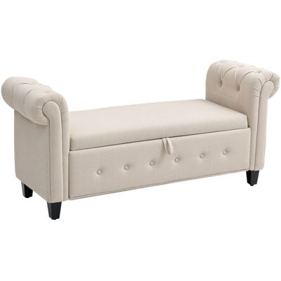 Homcom - Banco De Almacenamiento Puff De Almacenaje Tapizado En Lino Con Tapa De Bisagras Y Reposabrazos Enrollados 146,5x49x74,5 Cm Beige Homcom - Banco De Almacenamiento Puff De Almacenaje Tapizado En Lino Con Tapa De Bisagras Y Reposabrazos Enrollados 146,5x49x74,5 Cm Beige