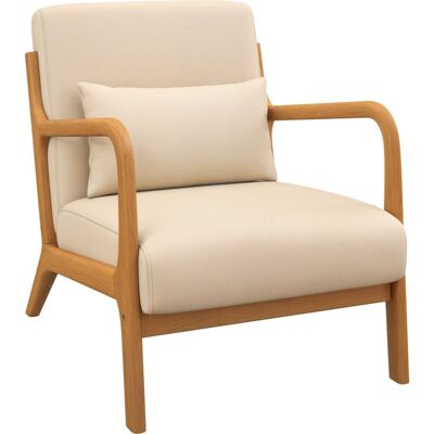 Homcom - Butaca De Salón Nórdica Sillón Individual Acolchado Con Reposabrazos Cojín Y Marco De Madera De Caucho Para Dormitorio Carga 120 Kg 61x78x76 Cm Homcom - Butaca De Salón Nórdica Sillón Individual Acolchado Con Reposabrazos Cojín Y Marco De Madera De Caucho Para Dormitorio Carga 120 Kg 61x78x76 Cm