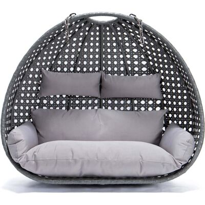 Home Deluxe - Silla Colgante De Poliratán Twin Color: Gris, Equipamiento: Cesta Y Cojín. Home Deluxe - Silla Colgante De Poliratán Twin Color: Gris, Equipamiento: Cesta Y Cojín.