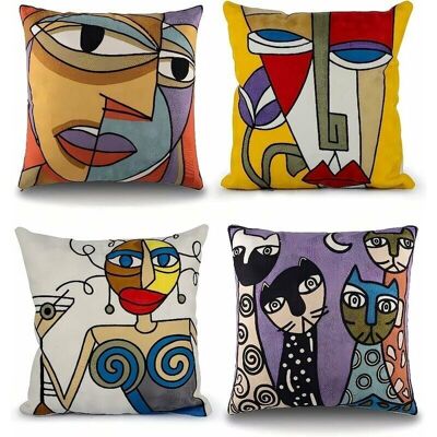 GOTRAYS Juego De 4 Fundas De Cojín Picasso De 45 X 45 Cm, Bordadas En Algodón Y Lino, Para Sofá, Salón, Estilo Escandinavo, Dormitorio, Cama Y Silla De Oficina. Diseño Abstracto Vintage Con Caras Coloridas. GOTRAYS Juego De 4 Fundas De Cojín Picasso De 45 X 45 Cm, Bordadas En Algodón Y Lino, Para Sofá, Salón, Estilo Escandinavo, Dormitorio, Cama Y Silla De Oficina. Diseño Abstracto Vintage Con Caras Coloridas.