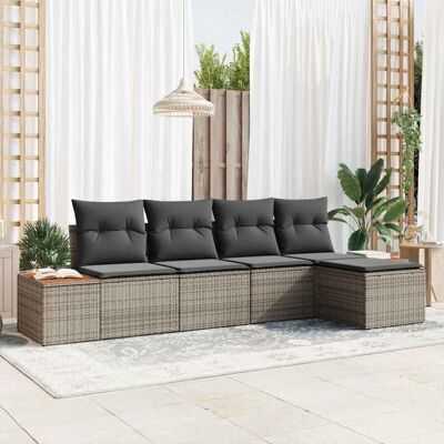 Conjunto de Sofás de Jardín Gris - Muebles Modulares para 5 Conjunto de Sofás de Jardín Gris - Muebles Modulares para 5