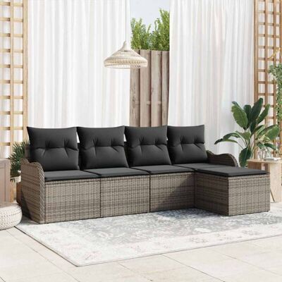 Conjunto De Sofá De Jardín Con Cojín 5 Pcs Gris Poliratán Vidaxl Conjunto De Sofá De Jardín Con Cojín 5 Pcs Gris Poliratán Vidaxl