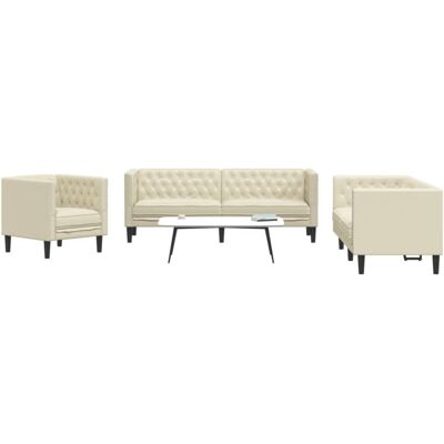 Vidaxl - Juego De Sofás Chesterfield 3 Piezas Cuero Sintético Crema Vidaxl - Juego De Sofás Chesterfield 3 Piezas Cuero Sintético Crema