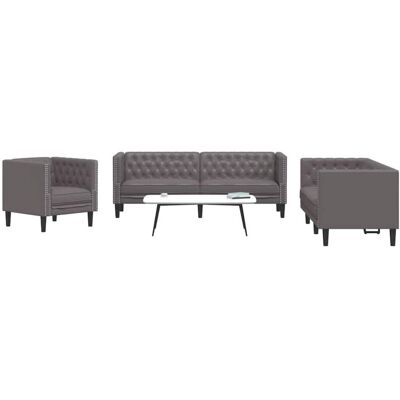 Juego De Sofás Chesterfield 3 Piezas Cuero Sintético Gris Vidaxl Juego De Sofás Chesterfield 3 Piezas Cuero Sintético Gris Vidaxl
