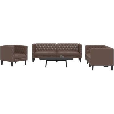 Juego De Sofás Chesterfield 3 Piezas Cuero Sintético Marrón Vidaxl Juego De Sofás Chesterfield 3 Piezas Cuero Sintético Marrón Vidaxl