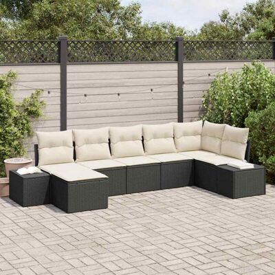 Conjunto de Sofá de Jardín de 7 Piezas con Cojines Negro Poliratán - Muebles de Exterior Conjunto de Sofá de Jardín de 7 Piezas con Cojines Negro Poliratán - Muebles de Exterior