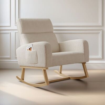 TANANT Mecedora Cómoda De Tela Con Bolsillos Laterales, Estilo Escandinavo, Respaldo Acolchado, Beige TANANT Mecedora Cómoda De Tela Con Bolsillos Laterales, Estilo Escandinavo, Respaldo Acolchado, Beige