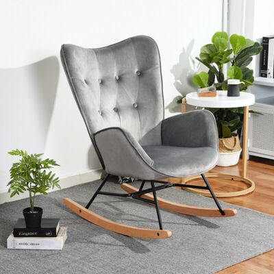 Meubles Cosy - Mecedora Silla De Ocio Y Descanso Estilo Mecedora - Estilo Escandinavo - Tela De Terciopelo Gris Oscuro - Patas De Madera De Haya Real - Para Salón Comedor Jardín Balcón Meubles Cosy - Mecedora Silla De Ocio Y Descanso Estilo Mecedora - Estilo Escandinavo - Tela De Terciopelo Gris Oscuro - Patas De Madera De Haya Real - Para Salón Comedor Jardín Balcón