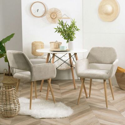 Meubles Cosy Juego De 2 Sillones Butacas - Tela Beige - Patas De Metal Con Efecto Madera - Estilo Escandinavo - Comedor, Oficina, Sala De Estar Meubles Cosy Juego De 2 Sillones Butacas - Tela Beige - Patas De Metal Con Efecto Madera - Estilo Escandinavo - Comedor, Oficina, Sala De Estar