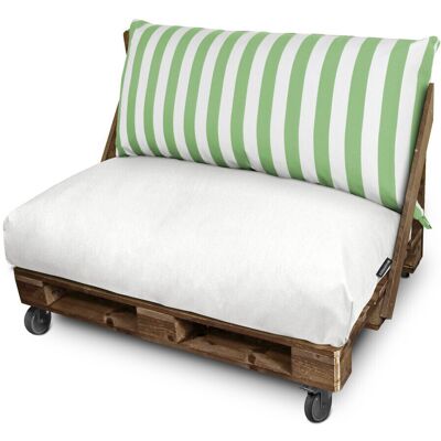 Happers - Cojín Para Palets Toldotex Blanco-verde Set: Asiento 120x80x20 (blanco-liso)+respaldo 120x45x25 (rayado) Blanco-verde Happers - Cojín Para Palets Toldotex Blanco-verde Set: Asiento 120x80x20 (blanco-liso)+respaldo 120x45x25 (rayado) Blanco-verde