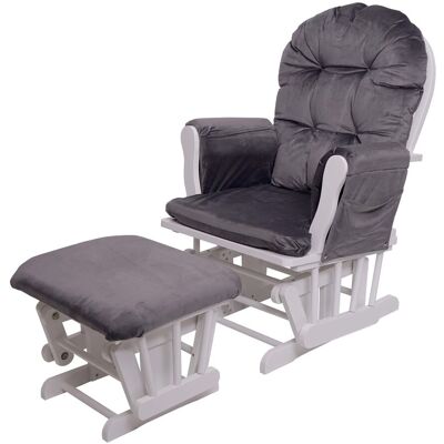 Décoshop26 - Mecedora Mecedora Con Reposapiés Relax Diseño Rústico En Madera De Abedul Blanco Y Tela De Terciopelo Gris 040002935 Décoshop26 - Mecedora Mecedora Con Reposapiés Relax Diseño Rústico En Madera De Abedul Blanco Y Tela De Terciopelo Gris 040002935