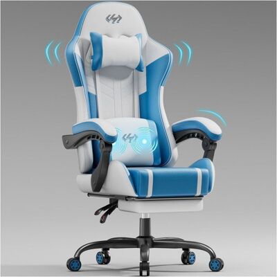 Sillón Ergonómico - Ecofurnix - Cojín De Masaje Lumbar - Respaldo Ajustable - Reposapiés - Blanco Y Azul Sillón Ergonómico - Ecofurnix - Cojín De Masaje Lumbar - Respaldo Ajustable - Reposapiés - Blanco Y Azul