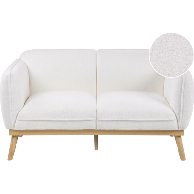 BELIANI Sofá 2 Plazas De Bouclé Estilo Escandinavo Con Patas Cónicas De Madera Tapizado Blanco Ljung BELIANI Sofá 2 Plazas De Bouclé Estilo Escandinavo Con Patas Cónicas De Madera Tapizado Blanco Ljung