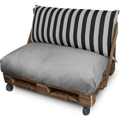 HAPPERS Cojín Para Palets Toldotex Negro Set: Asiento 120x80x20 (liso) + Respaldo 120x45x20 (rayas) Negro HAPPERS Cojín Para Palets Toldotex Negro Set: Asiento 120x80x20 (liso) + Respaldo 120x45x20 (rayas) Negro