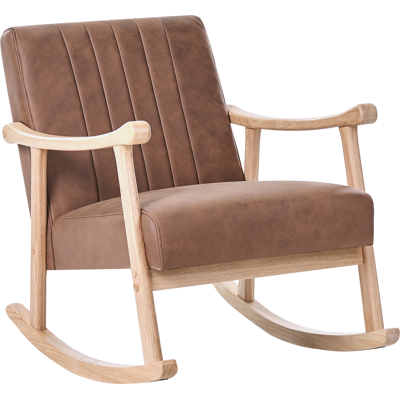 BELIANI Sillón Mecedora Tapizado De Piel Sintética Patas De Madera De Caucho Con Reposabrazos Sala De Estar Habitación Infantil Marrón Leknes BELIANI Sillón Mecedora Tapizado De Piel Sintética Patas De Madera De Caucho Con Reposabrazos Sala De Estar Habitación Infantil Marrón Leknes
