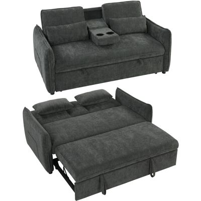 Homcom Sofá Cama 2 Plazas 3 En 1, Sofá Cama De Chenilla Con Mesa, Portavasos, Respaldo Ajustable, Bolsillos Laterales, 2 Almohadas, Gris Oscuro Homcom Sofá Cama 2 Plazas 3 En 1, Sofá Cama De Chenilla Con Mesa, Portavasos, Respaldo Ajustable, Bolsillos Laterales, 2 Almohadas, Gris Oscuro
