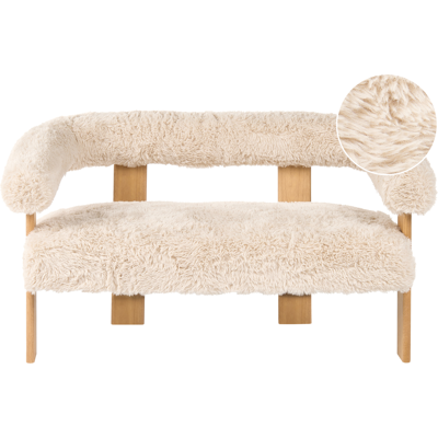BELIANI Sofá 2 Plazas Retro Salón Tapizado De Pelo Sintético Patas De Madera Blanco Crema Y Marrón Claro Ilbro BELIANI Sofá 2 Plazas Retro Salón Tapizado De Pelo Sintético Patas De Madera Blanco Crema Y Marrón Claro Ilbro