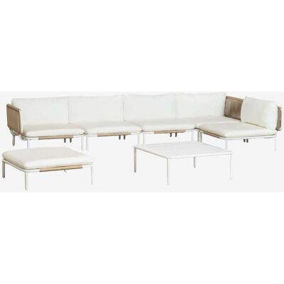 Conjunto De Jardín Con Sofá Modular Rinconera De 5 Piezas, Mesa De Centro Y Puff En Acero Roubly Sklum Conjunto De Jardín Con Sofá Modular Rinconera De 5 Piezas, Mesa De Centro Y Puff En Acero Roubly Sklum