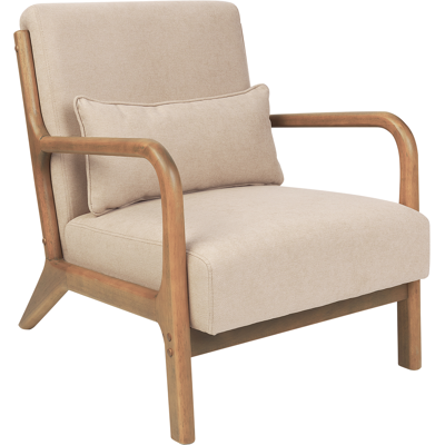 BELIANI Sillón Retro Clásico Con Reposabrazos Y Cojín Patas De Madera De Caucho Tela Beige Skovde BELIANI Sillón Retro Clásico Con Reposabrazos Y Cojín Patas De Madera De Caucho Tela Beige Skovde